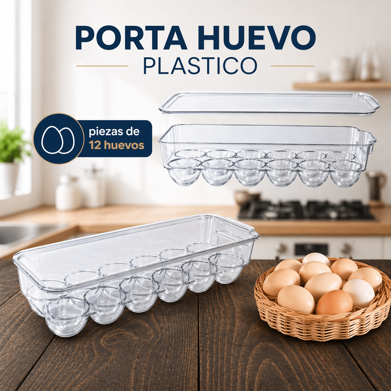 Porta Huevos con Tapa con 12 Divisiones de Plástico MP-233006 Selecto
