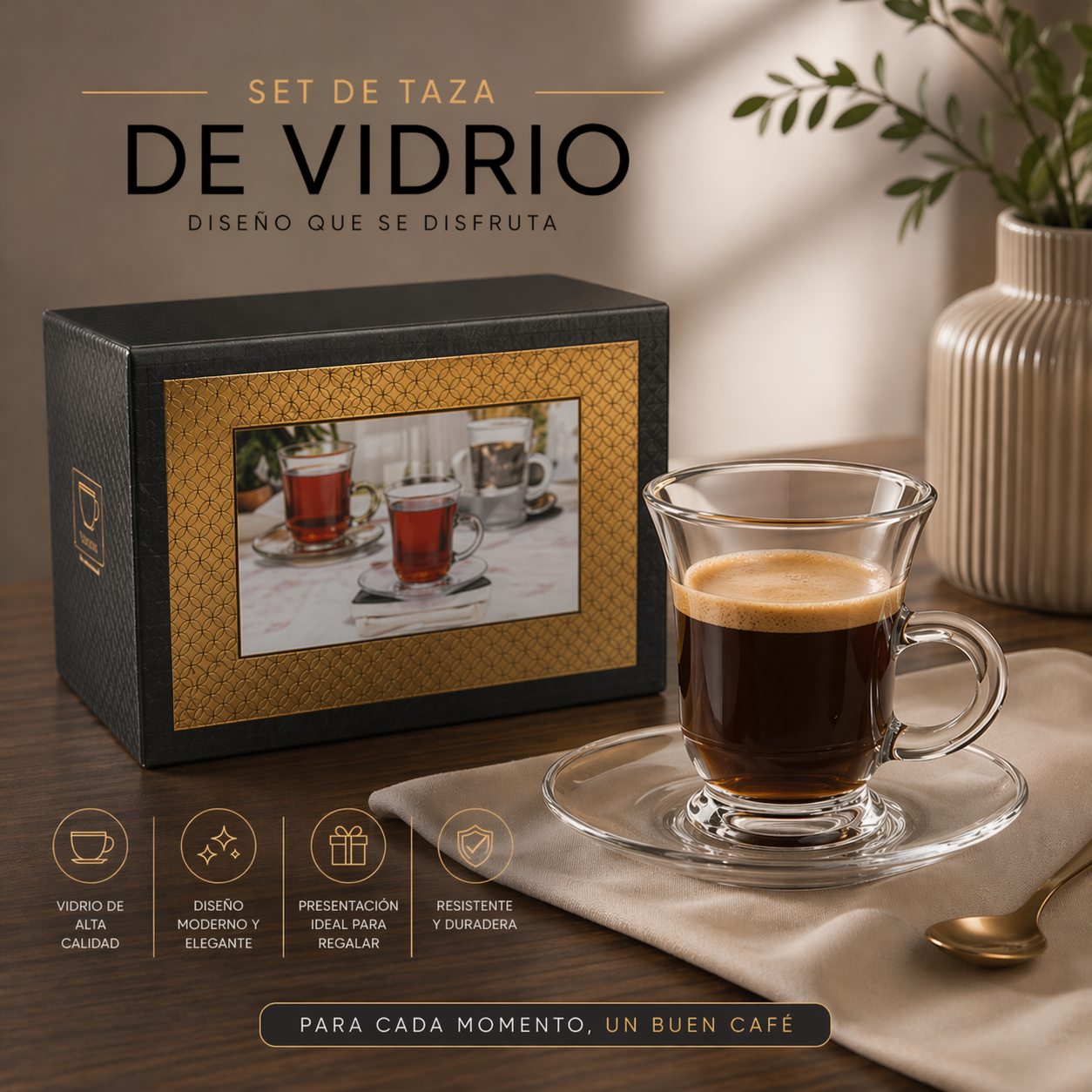 Set 12 Piezas de Taza con Plato 6und y 6und de Vidrio 41267 Café. Espresso. Selecto