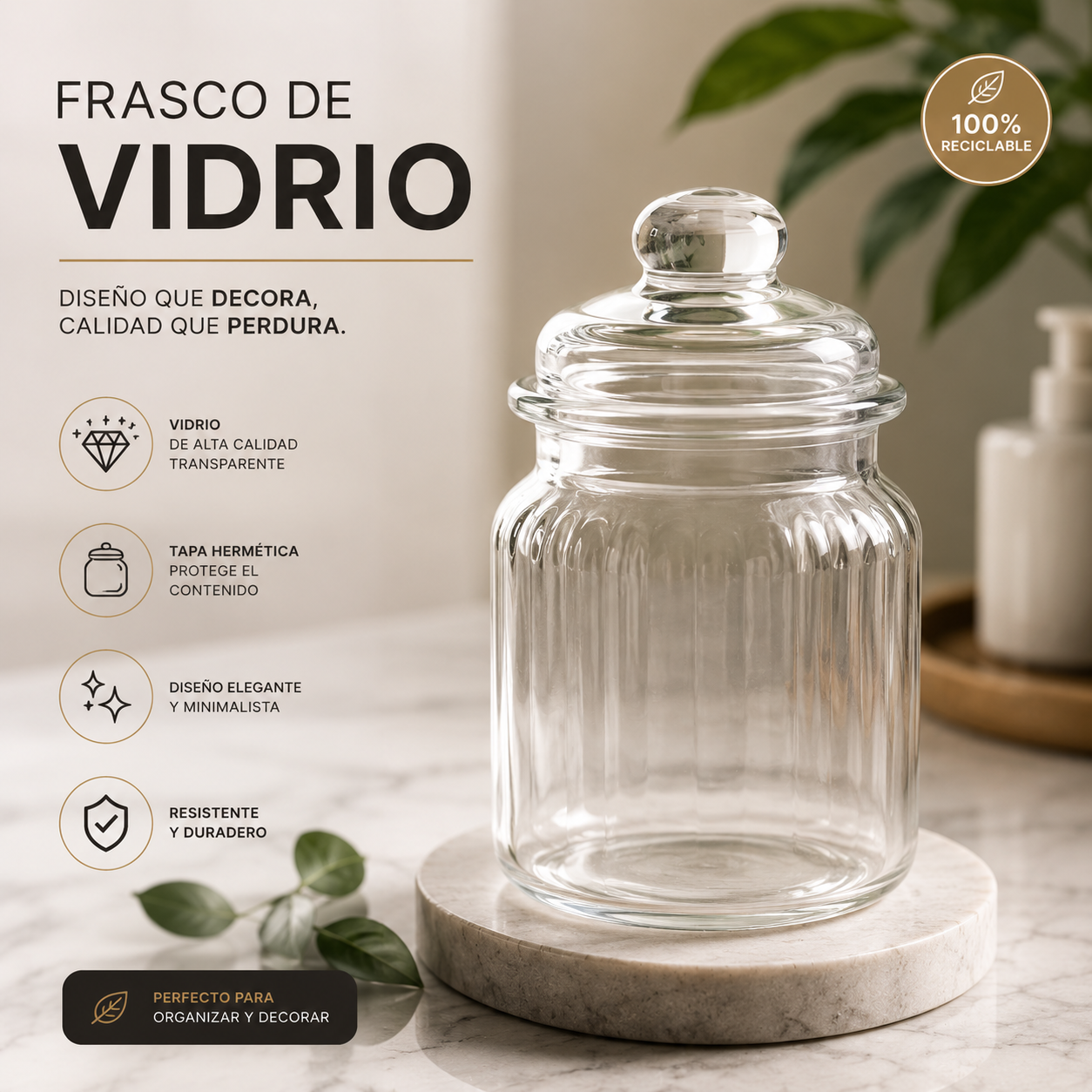 (LLEGANDO 3 DE JULIO) Frasco de Vidrio Hermético con Tapa | Recipiente de Vidrio Transparente para Cocina, Despensa y Decoración Envase. FSK10052