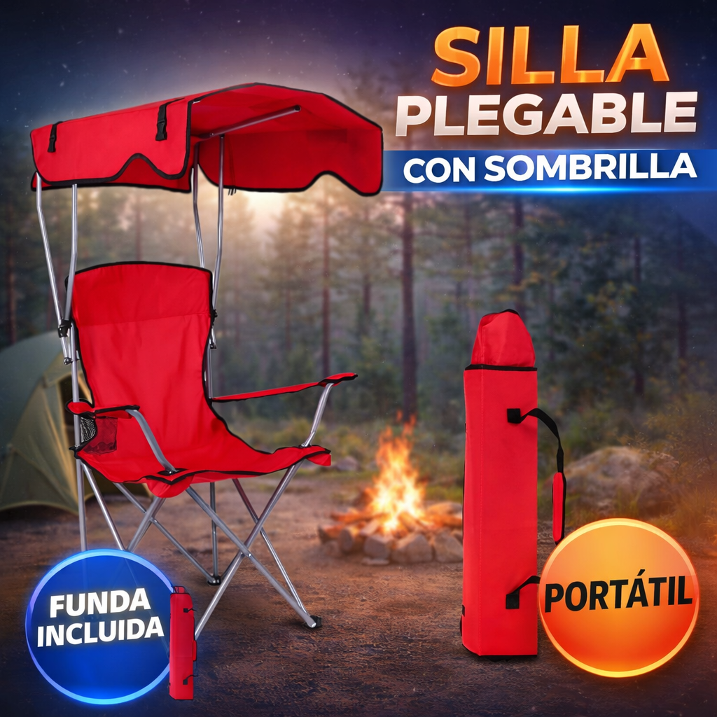 Silla Playero Plegable con Techo Rojo 95x35x38cm NS432863 Selecto