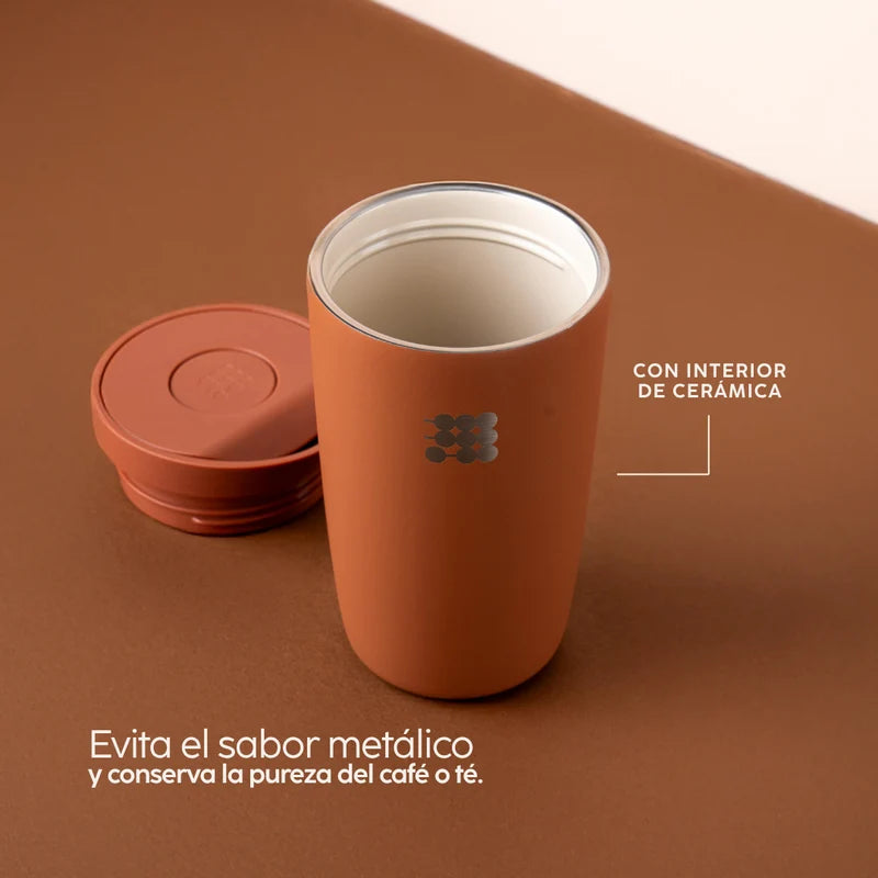 Vaso Mug Termo para Café con Interior Cerámico 12oz Tapa Press & Lift Terracota Cubitt CT-COF9O