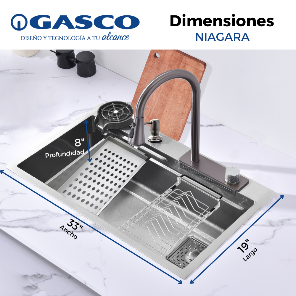 Kit Grifo + Fregador de Acero Inoxidable 304 Niagara Gasco