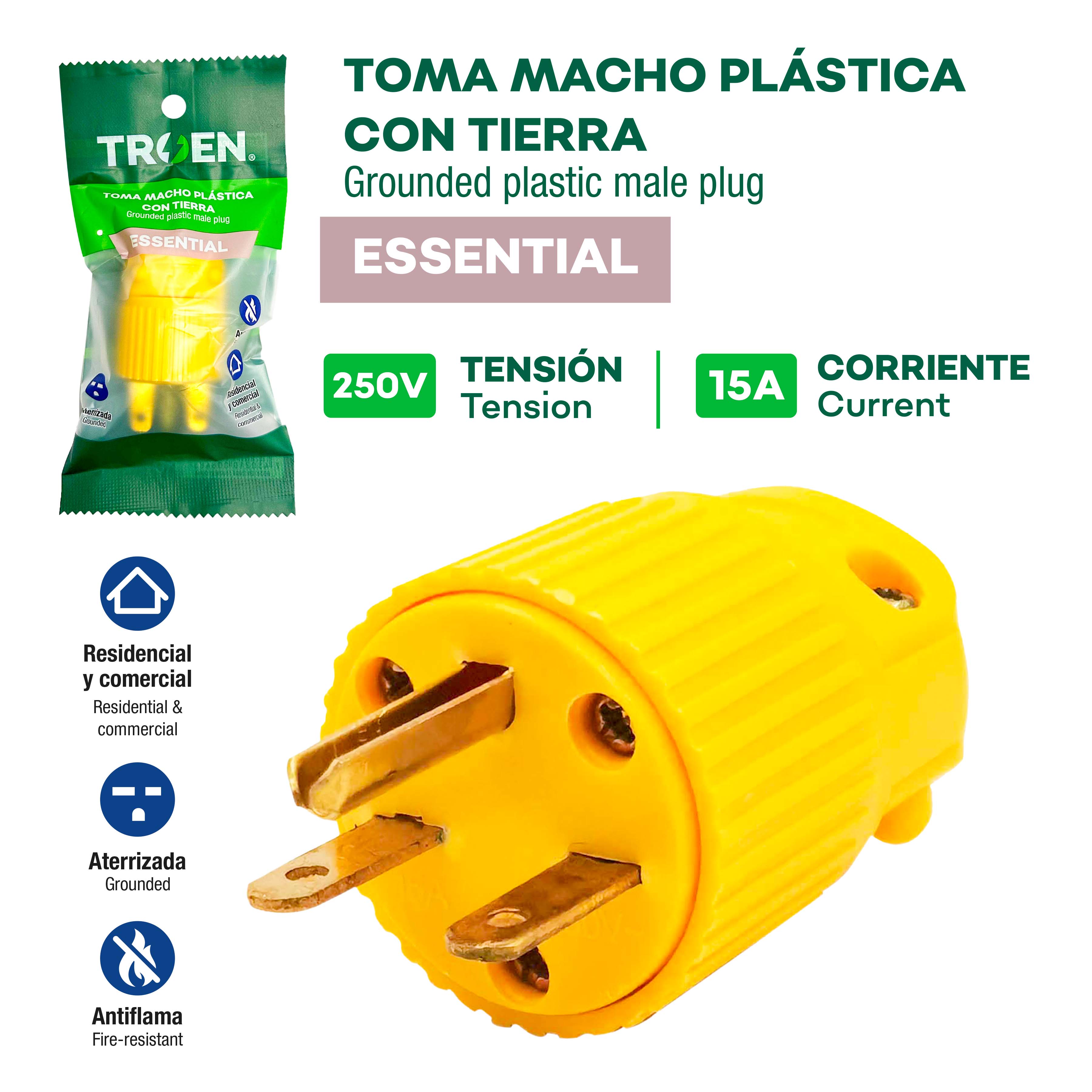 Enchufe Macho Plástico 220V TROEN DQ-023-O220