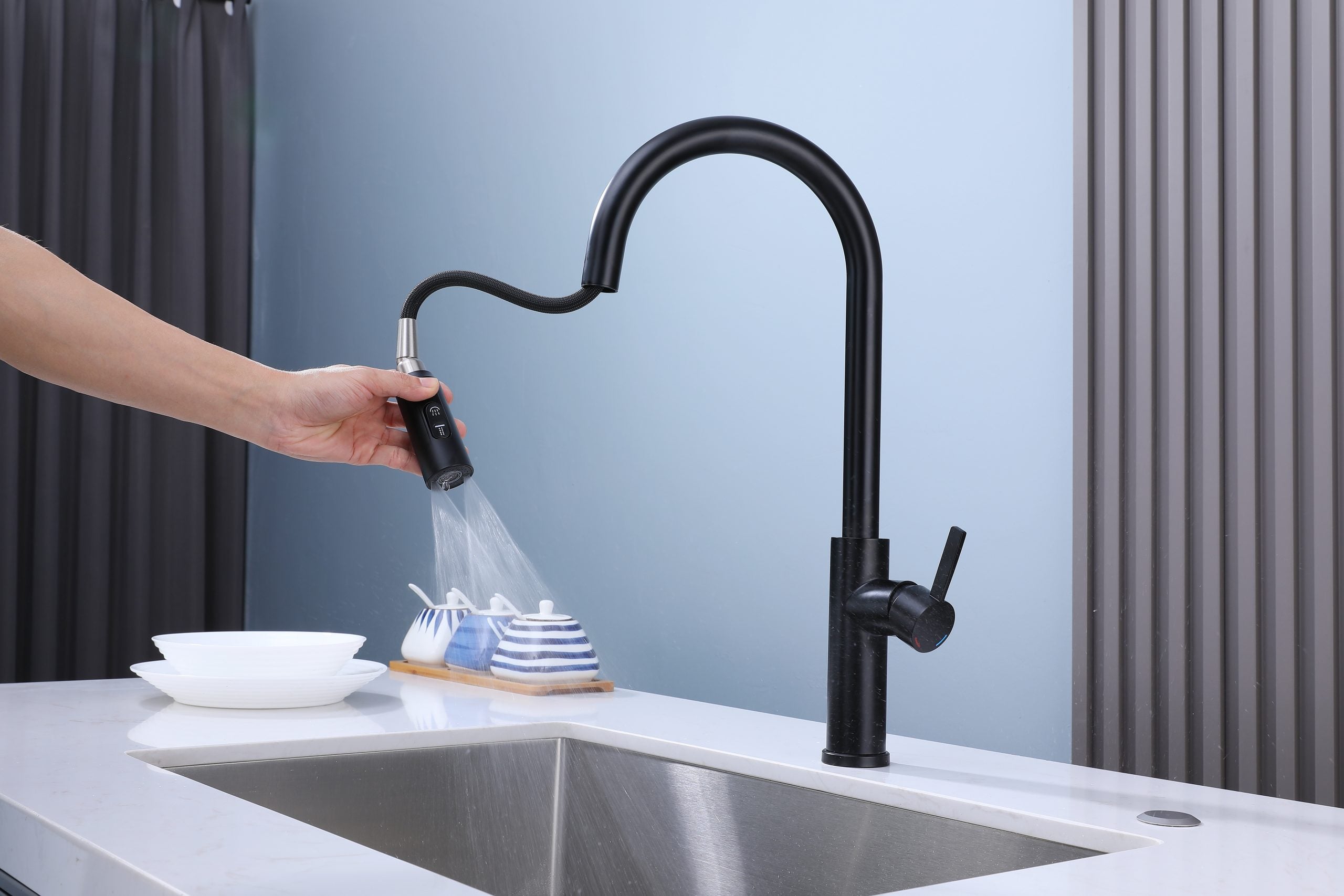 Grifo de Acero Inoxidable Negro GIRONA-B con Manguera Flexible Gasco GASCO