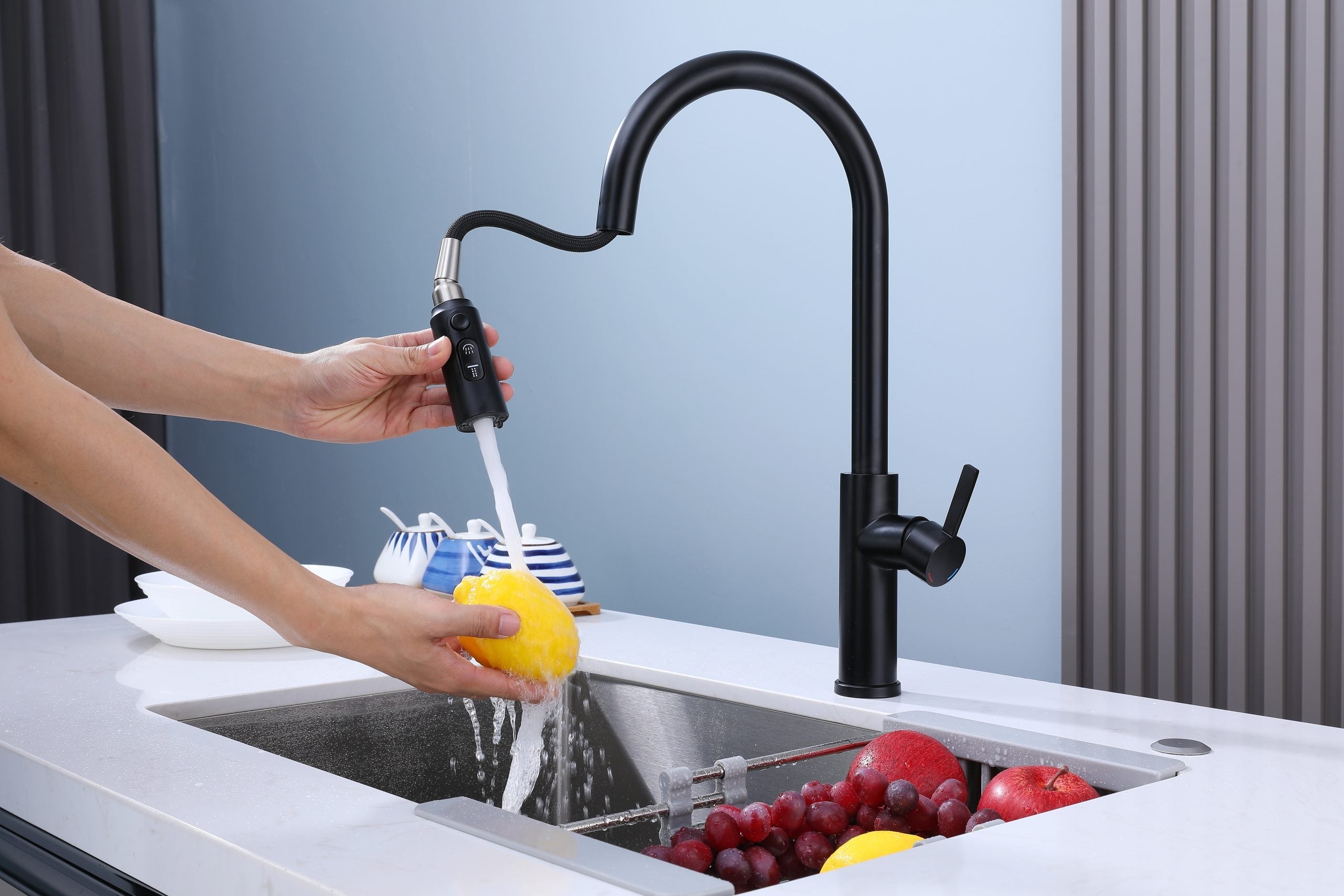 Grifo de Acero Inoxidable Negro GIRONA-B con Manguera Flexible Gasco GASCO