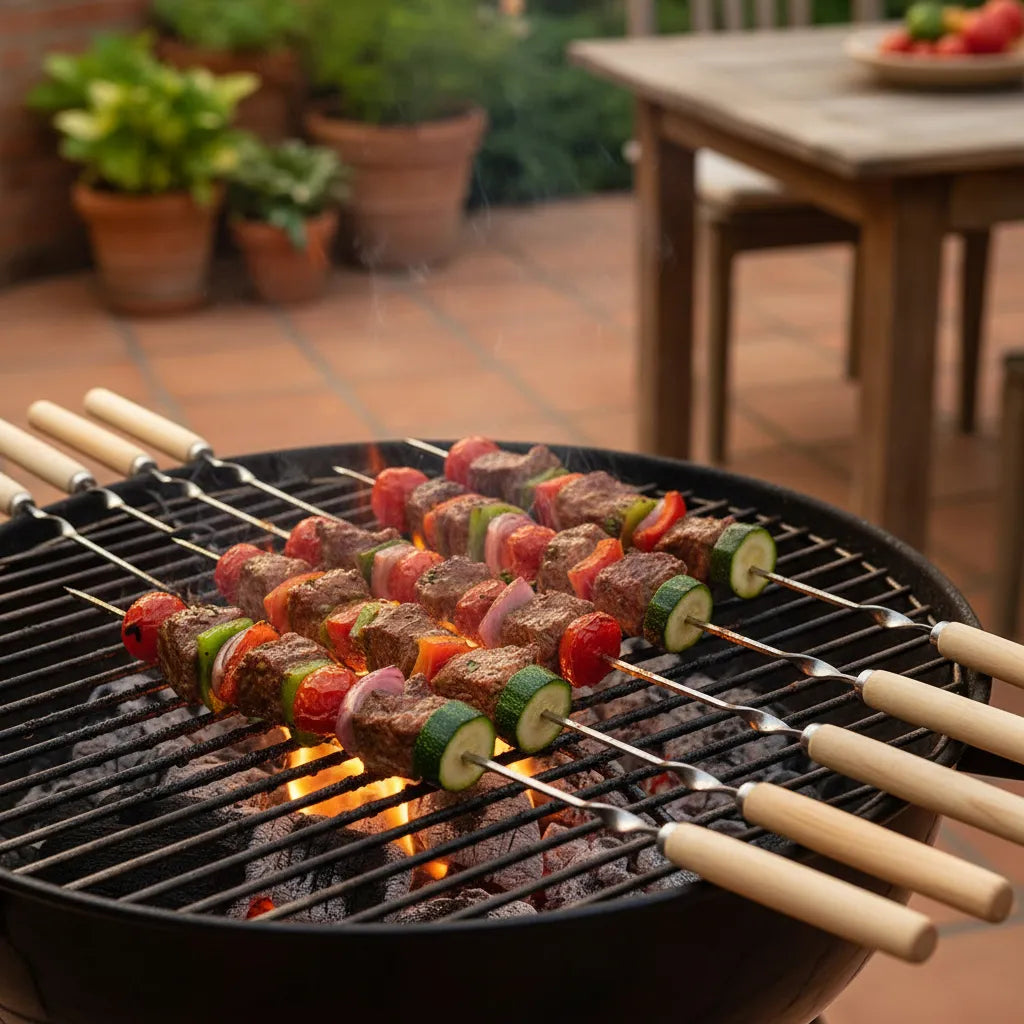 butcher products ニットポロ Set 6 Pinchos de BBQ Acero Inoxidable con Madera 89589 Brocheta.