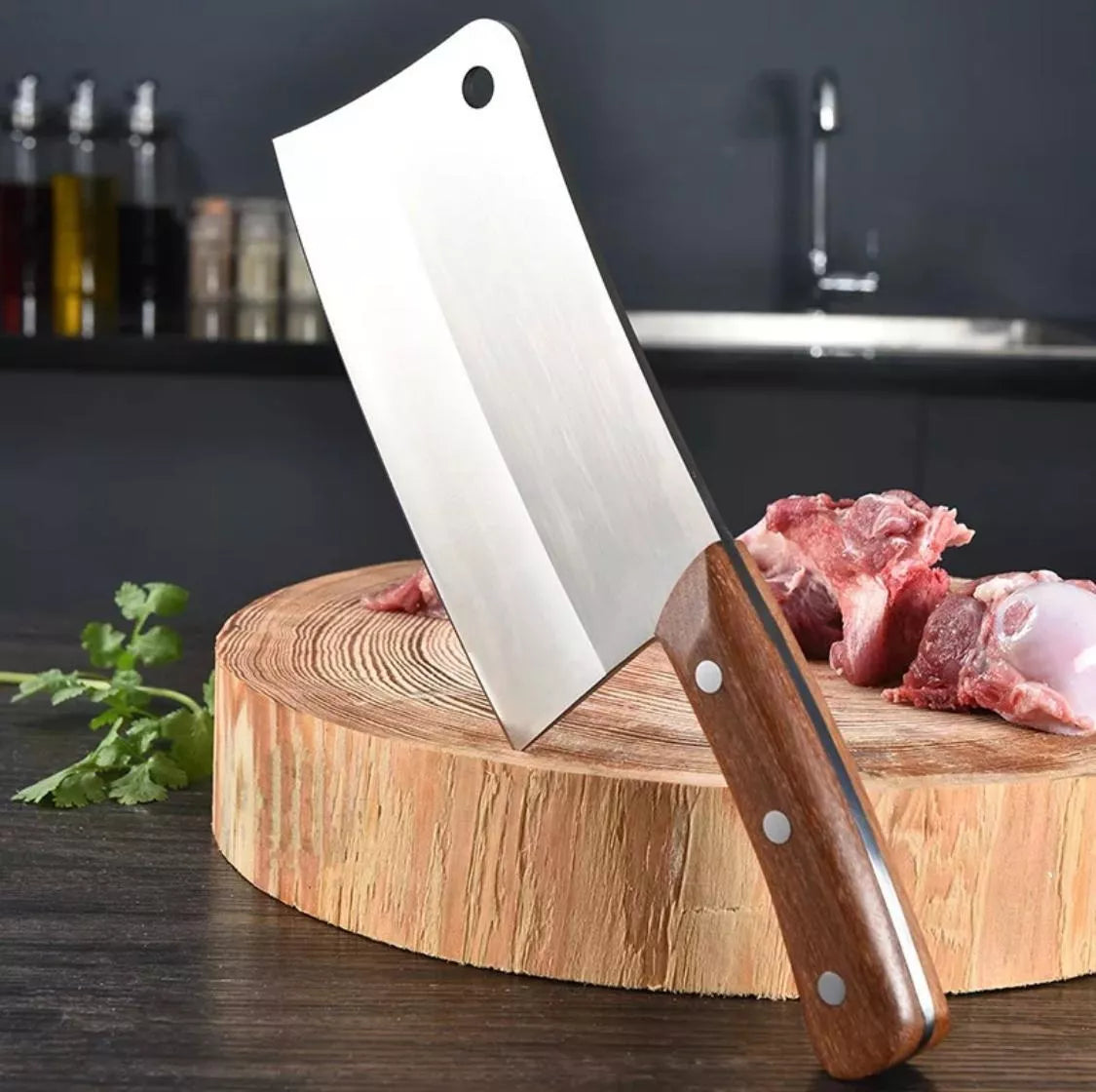 Hacha de Acero Inoxidable con Mango de Madera 10" Lotus SM-8551W-HG