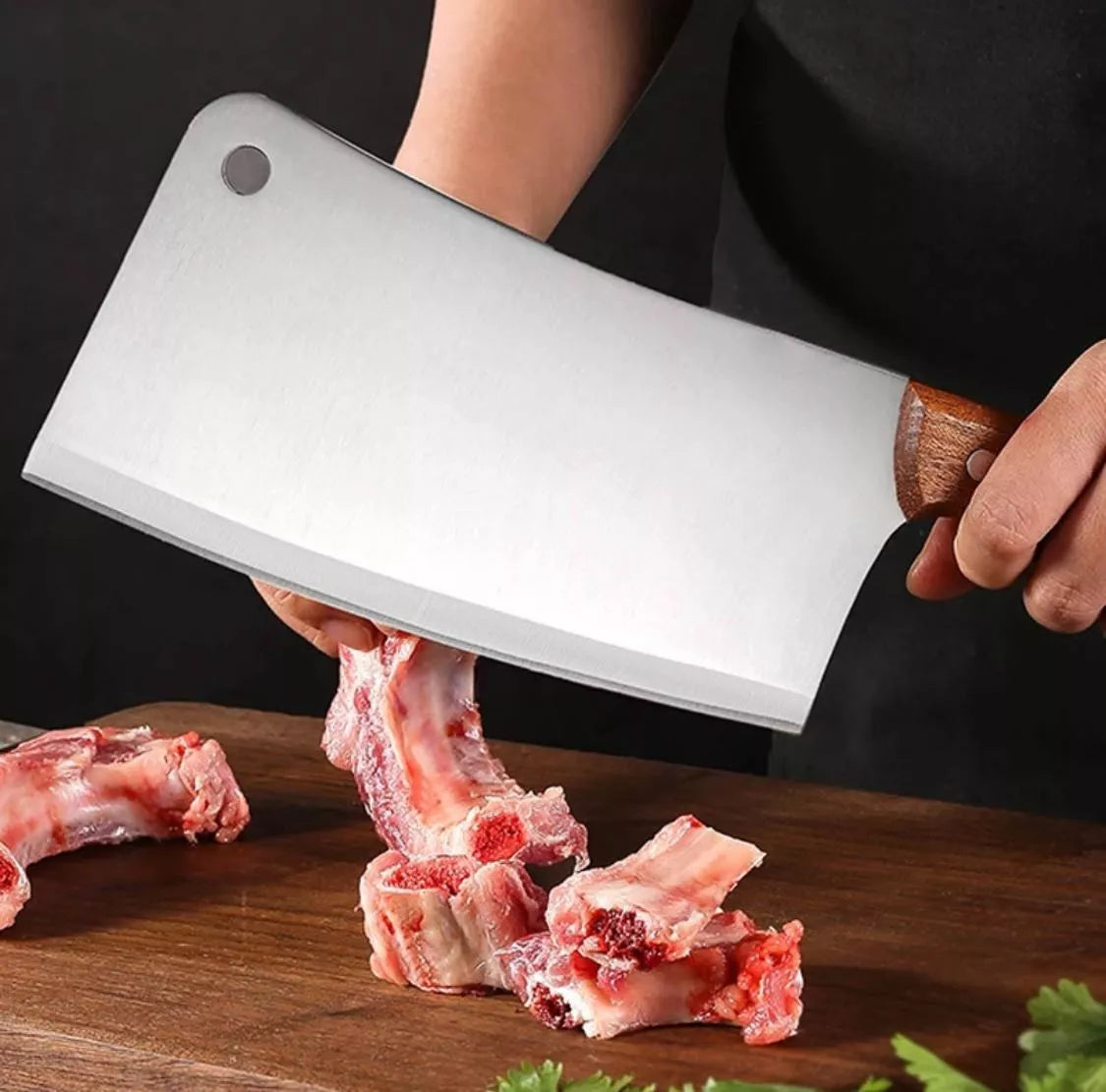 Hacha de Acero Inoxidable con Mango de Madera 10" Lotus SM-8551W-HG