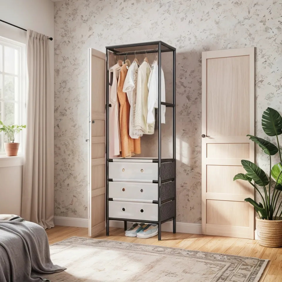 (LLEGANDO 27 DE MARZO) Perchero Tendedero de Ropa con Gavetas Multifuncional Moderno 188x41x41cm NS440258