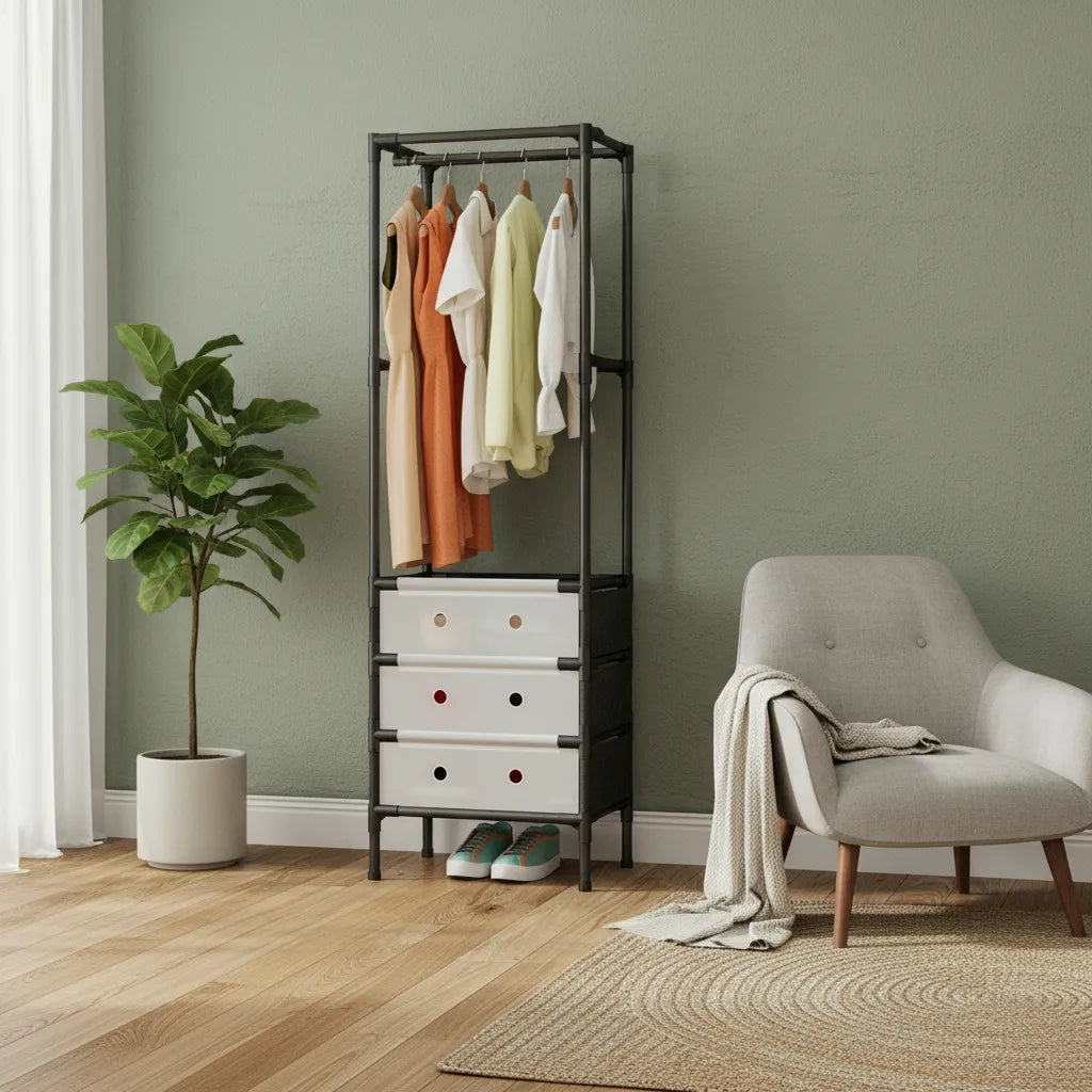 (LLEGANDO 27 DE MARZO) Perchero Tendedero de Ropa con Gavetas Multifuncional Moderno 188x41x41cm NS440258