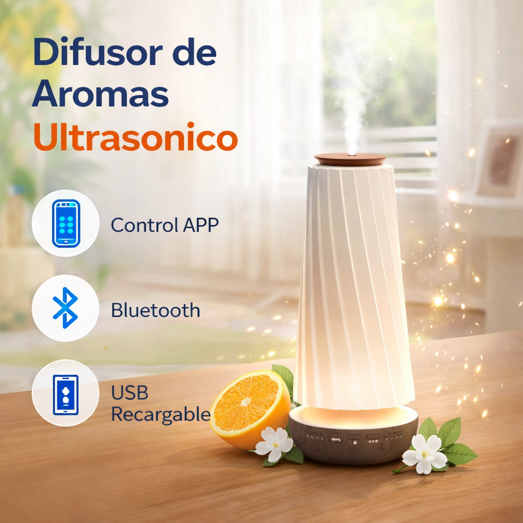 Difusor de Aromas de Aceites Esenciales Eléctrica Capacidad 100ml Cobertura 75m2 Compatible con APP A318 Selecto