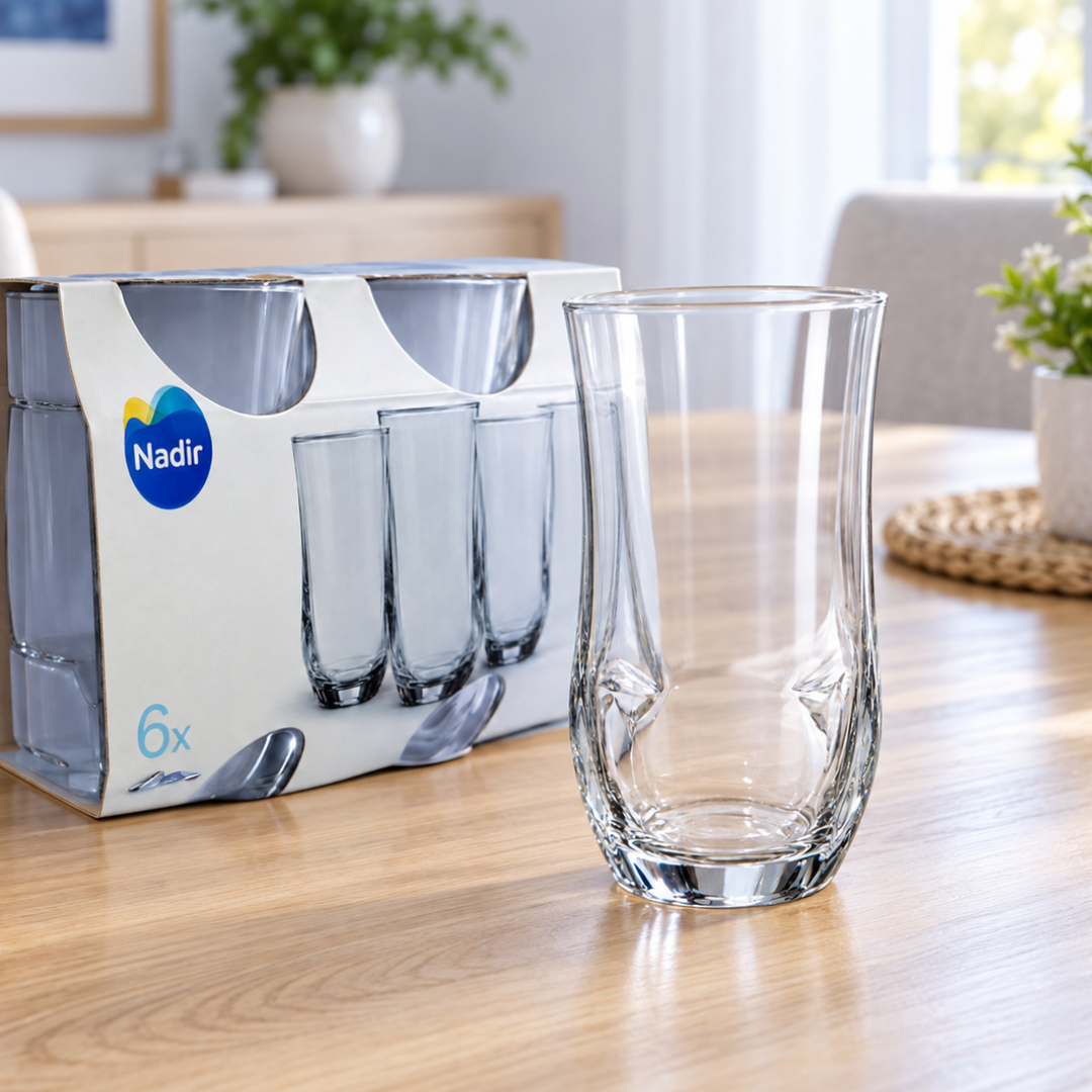 Set de 6 Vasos de Vidrio Opera 360 ml Resistentes y Elegantes Nadir 76370200777223