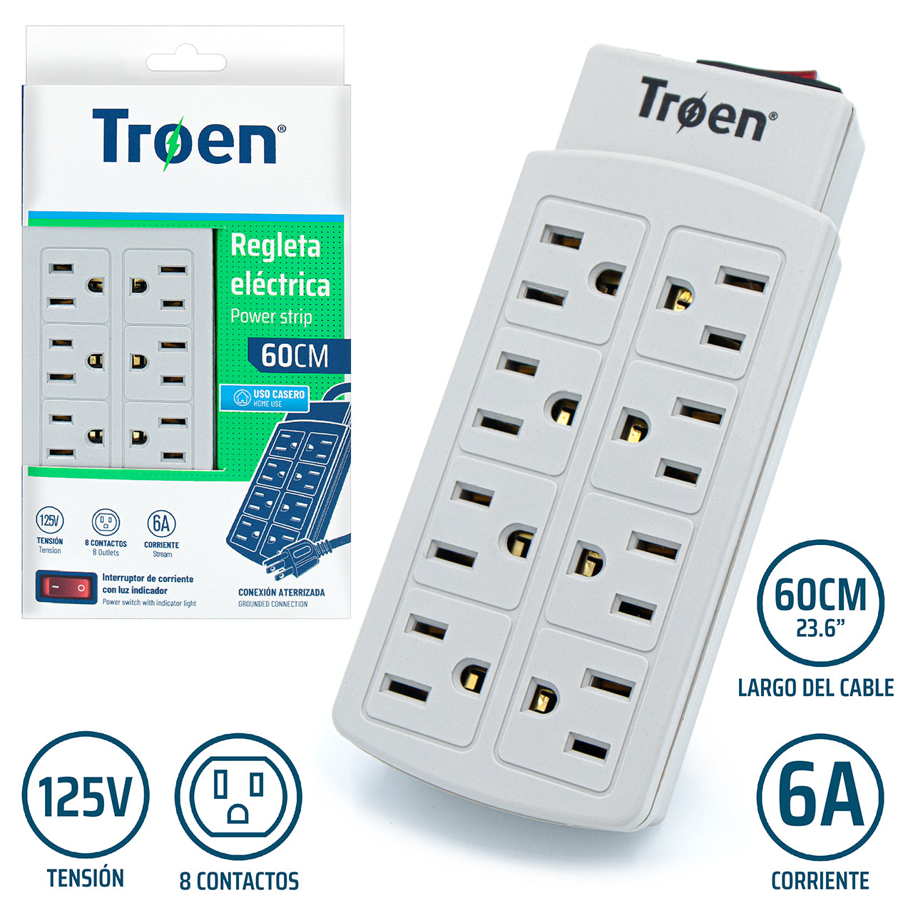 Regleta Eléctrica 8 Capacidades TROEN ETR-H1401