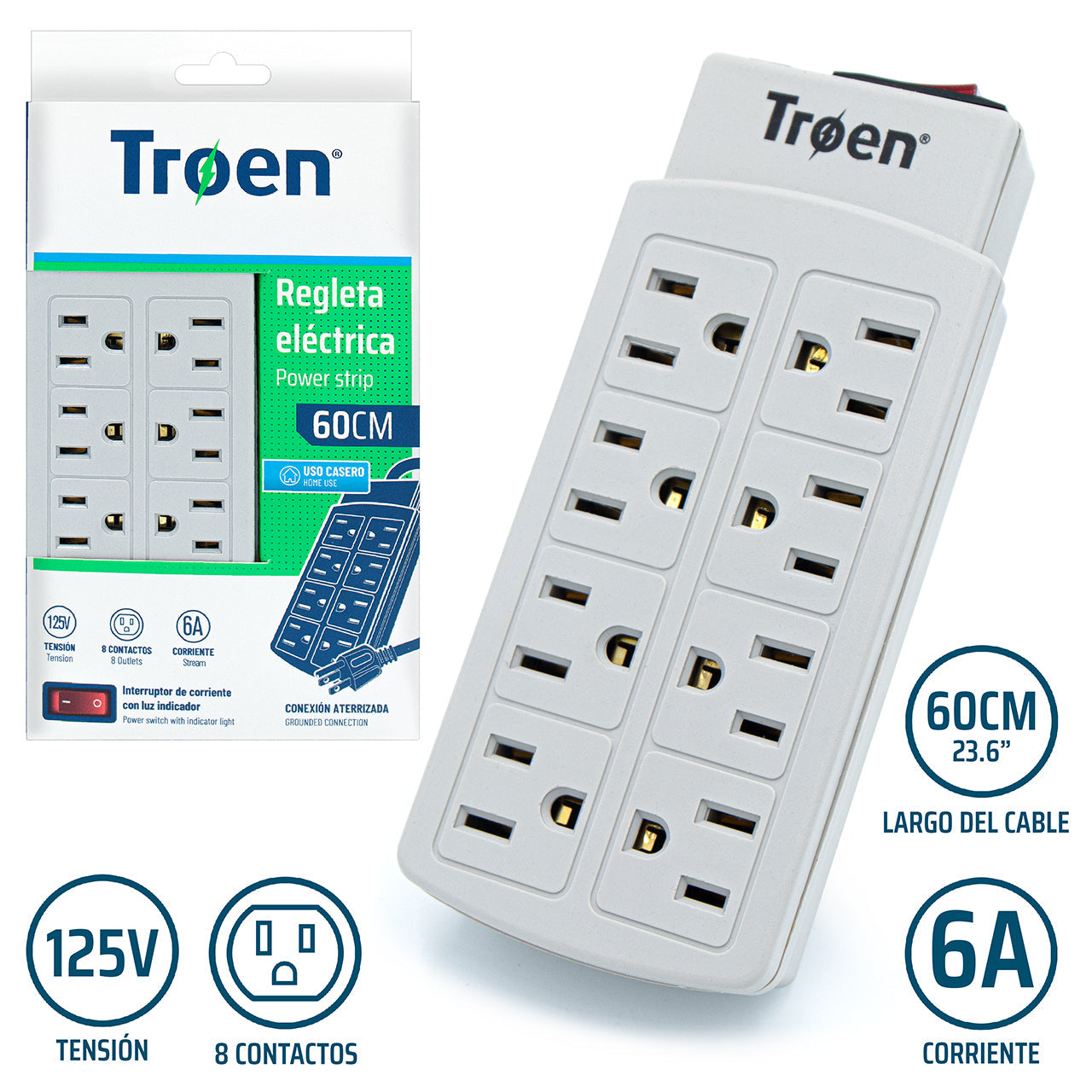 Regleta Eléctrica 8 Capacidades TROEN ETR-H1401 TROEN