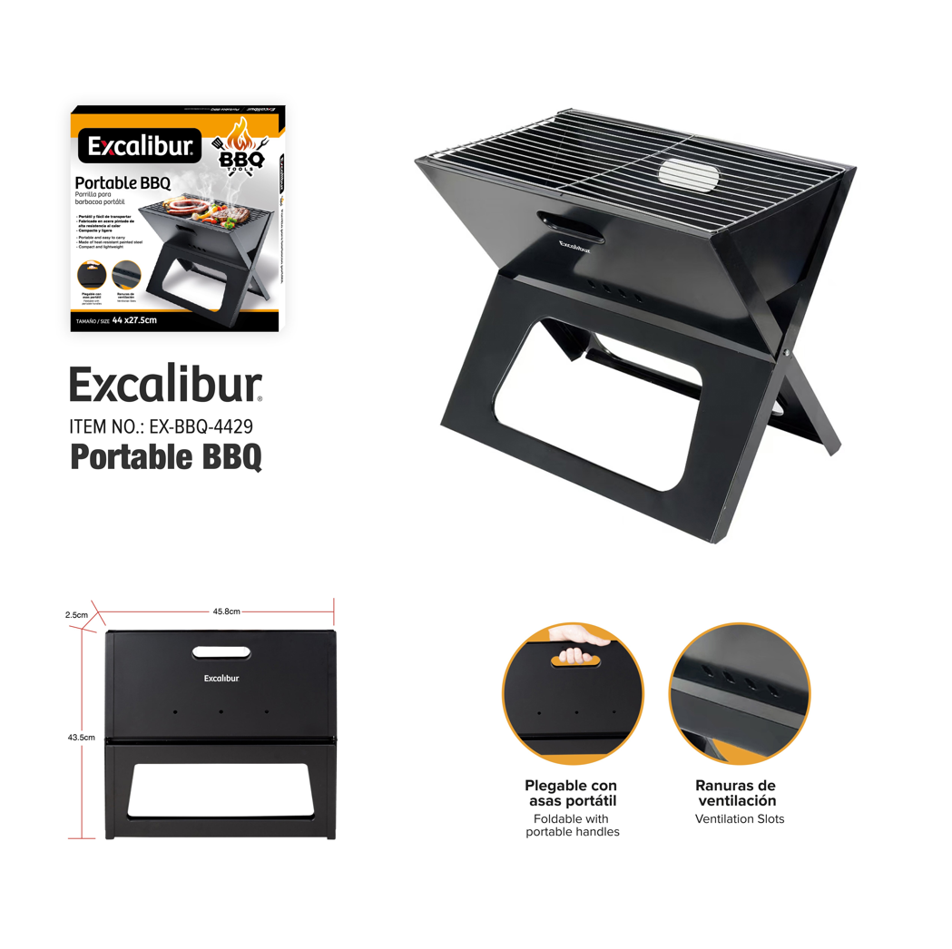 Asador Portátil a Carbón Excalibur EX-BBQ-4429 Barbacoa. BBQ. Parrilla. EXCALIBUR