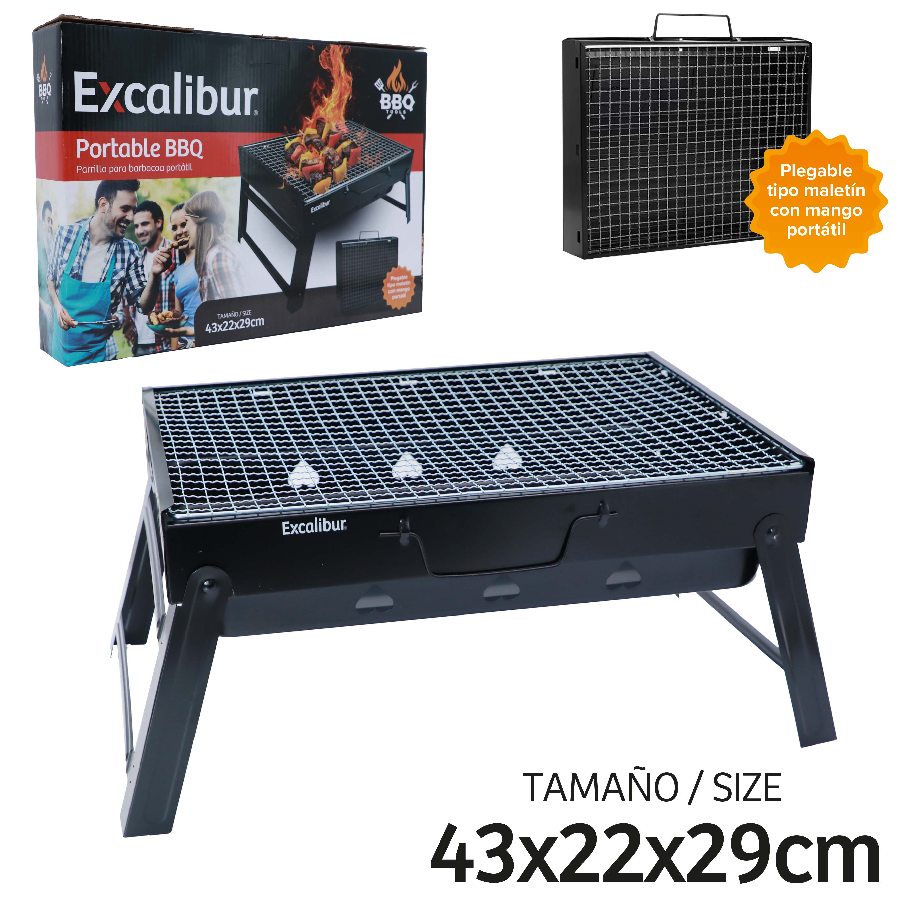 Asadores Portátil Rectangular a Carbón Excalibur EX-BBQ-8039 Barbacoa. BBQ.