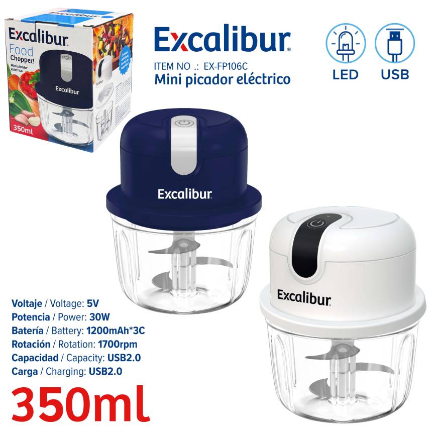Mini Procesador de Alimentos 350ml Recargable Excalibur EX-FP106C