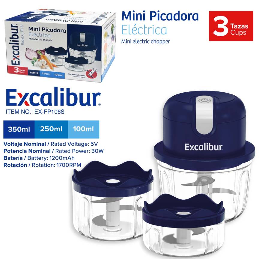 Set de 3 Mini Procesador de Alimentos Eléctrica Excalibur EX-FP106S