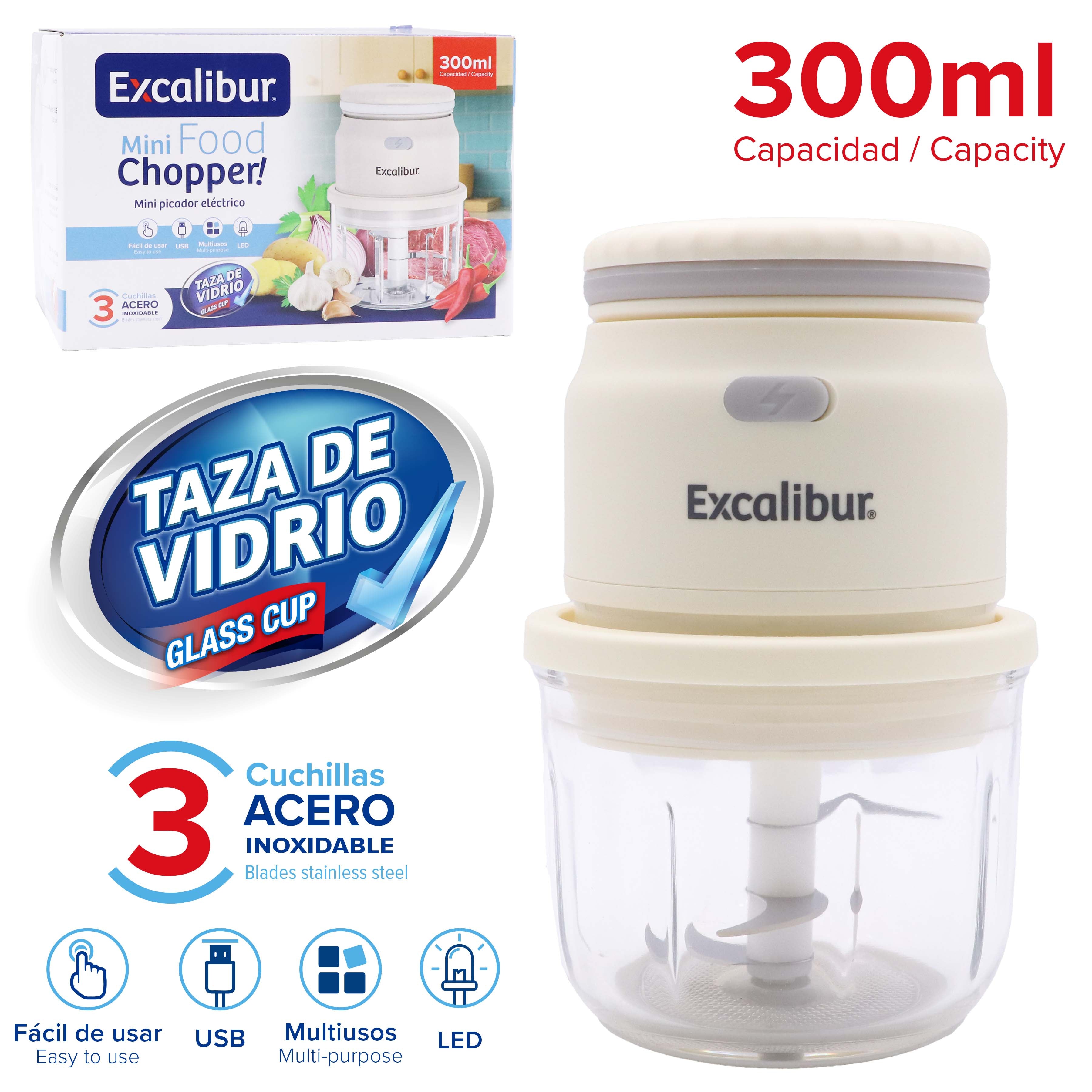 Mini Procesador de Alimentos Eléctrico 300ml Excalibur EX-FP225D