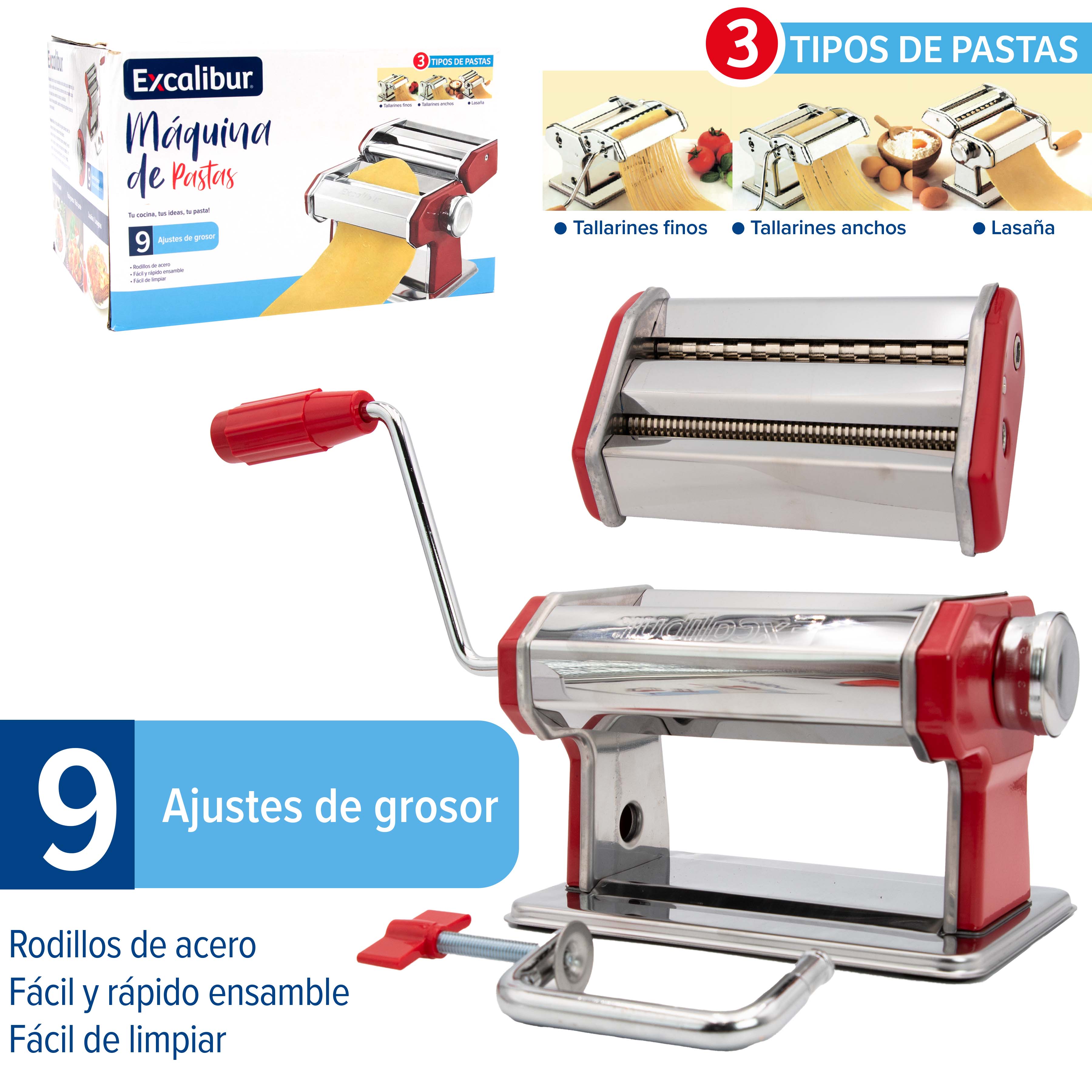 Maquina de Pasta de Acero Inoxidable Excalibur EX-QF150-2 Laminadora de masa. EXCALIBUR