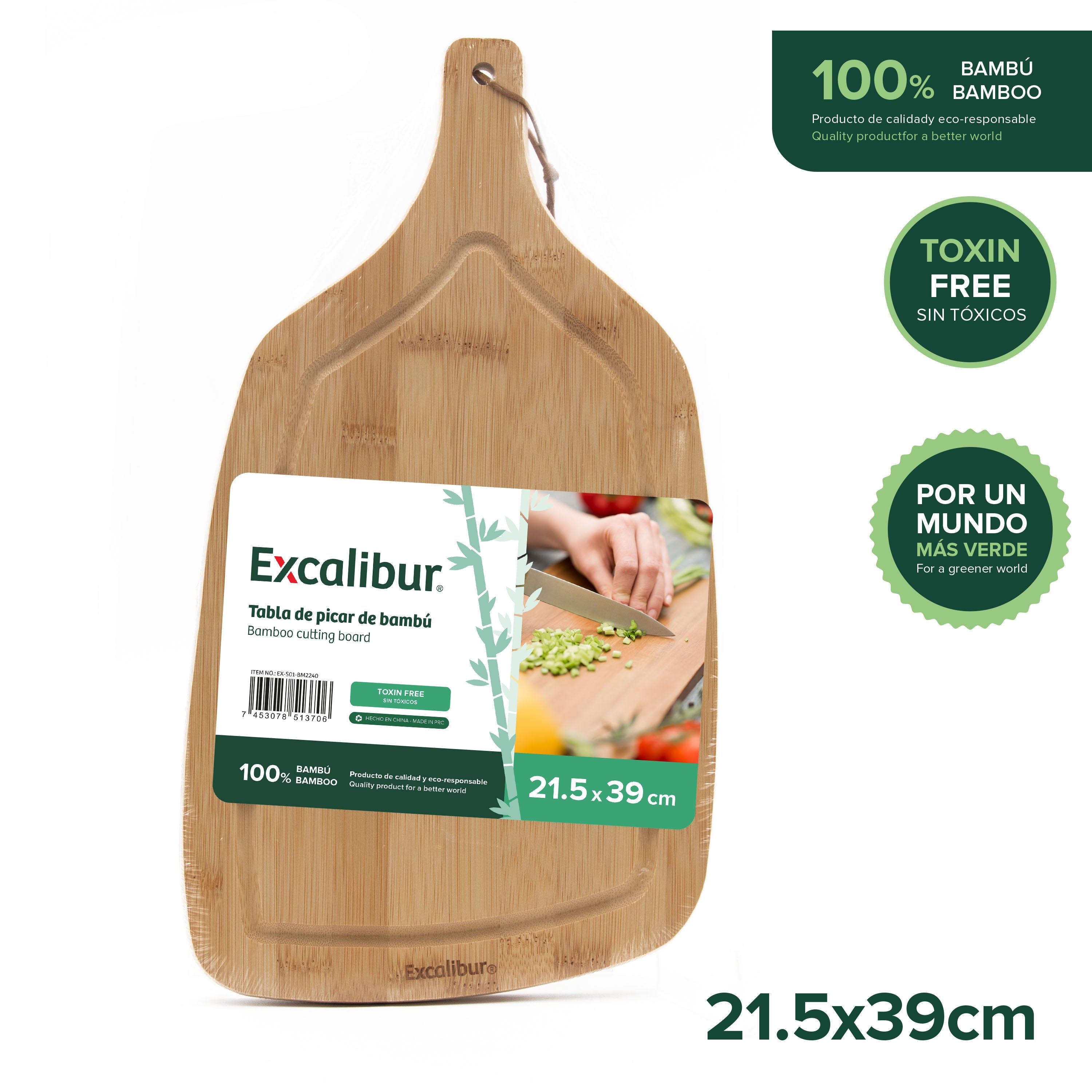 (LLEGANDO 5 DE JUNIO) Tabla de picar de Bambú 39x21.5cm Excalibur EX-S01-BM2240