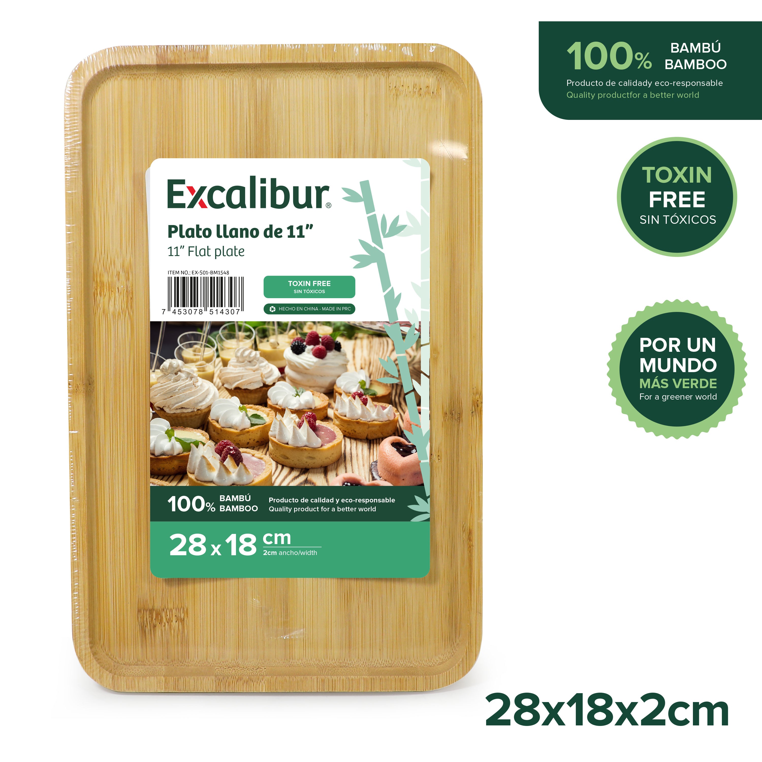 Bandeja Llano de Bambú 28x18x2cm Excalibur EX-S01-VM