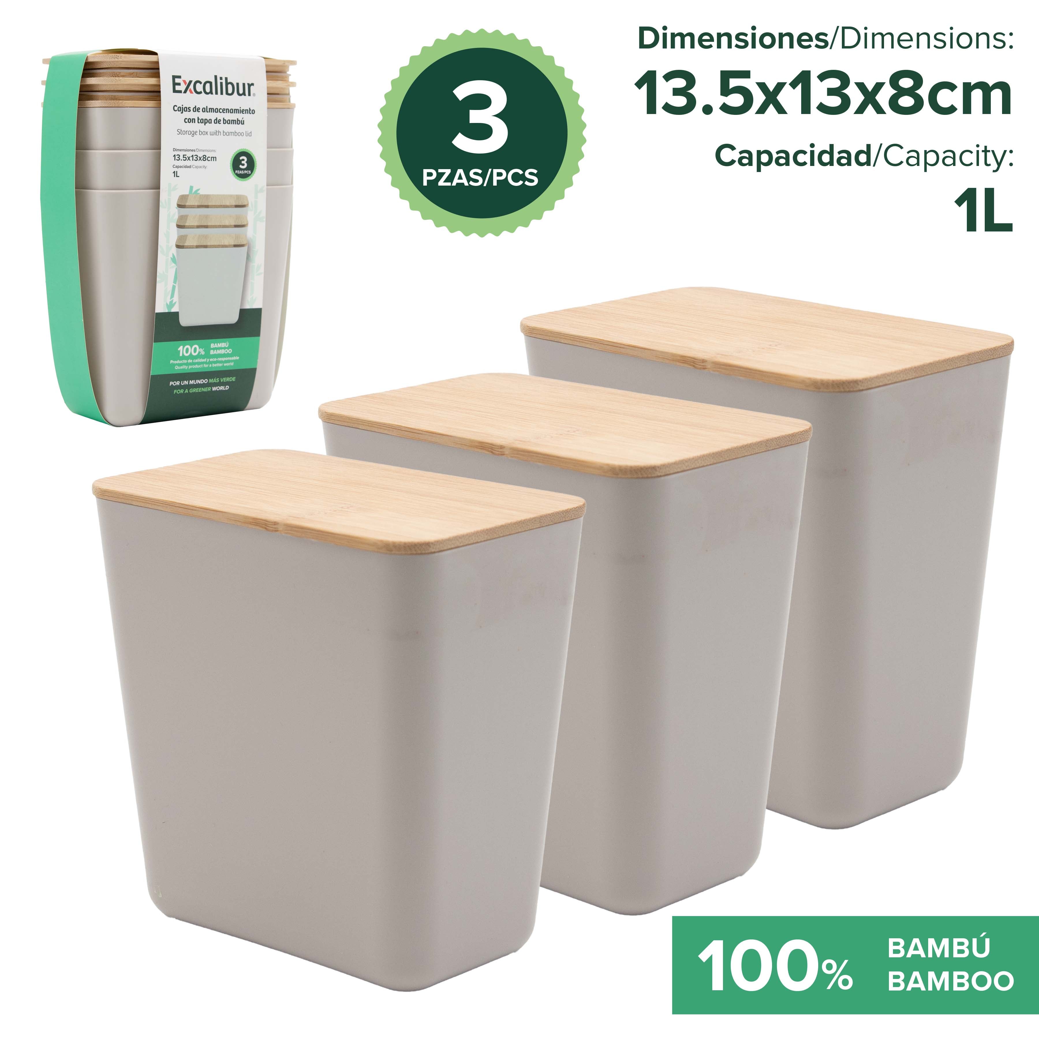 Set de 3 Organizadores de Bambú 1 Litro Excalibur EX-S01-PSB03 EXCALIBUR
