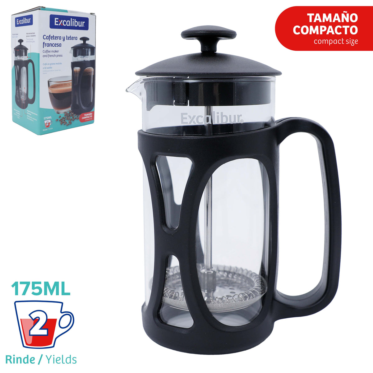 (LLEGANDO 25 DE SEPT) Cafetera de Prensa Francesa 175 ml Excalibur EX-TPP604 para Café y Té