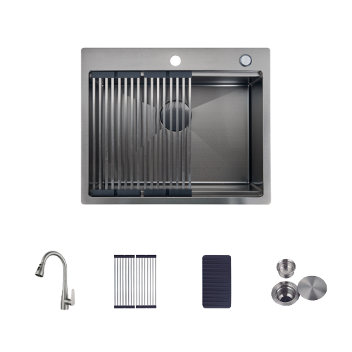 Fregador Sobre Bajo Tope + Grifo Toledo de Acero Inoxidable Negro Lugano BS Gasco