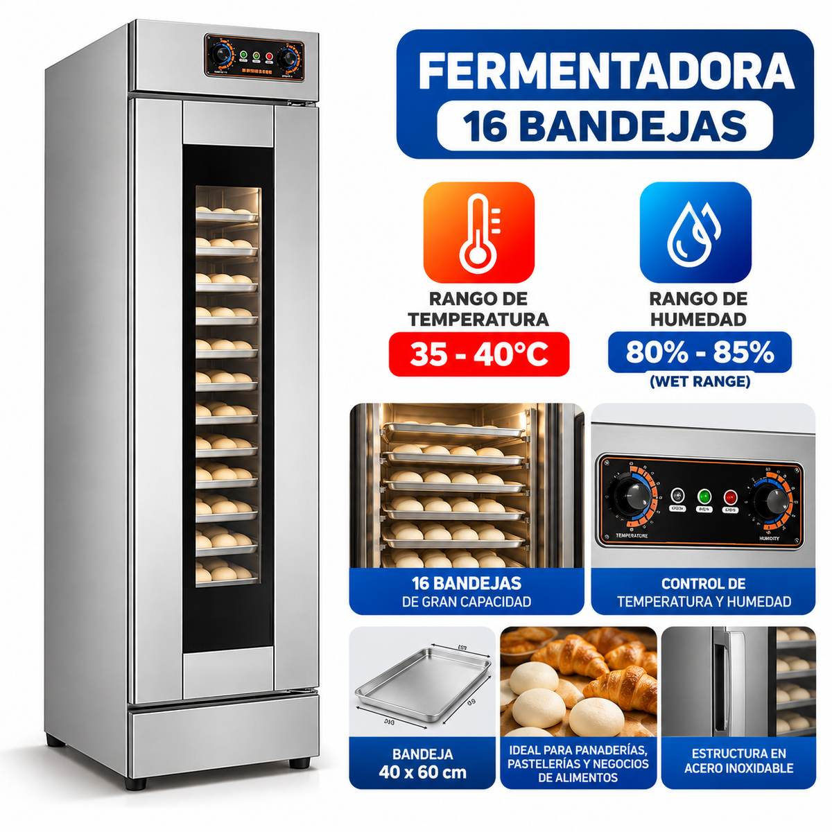 (LLEGANDO 15 DE NOVIEMBRE) Fermentadora Industrial Eléctrica para Panadería de 16 Bandejas 1 Puerta Acero Inoxidable 2100W 110V – WFF-16B