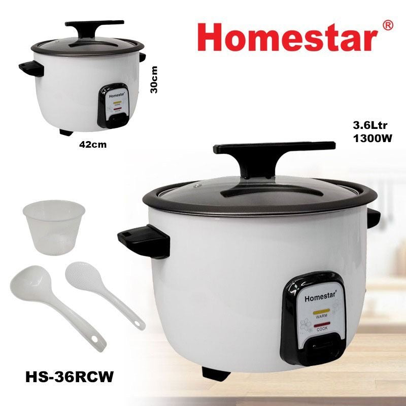 (LLEGANDO 27 DE MARZO) Arrocera Eléctrica 3.6L Blanco 1300W Homestar HS-36RCW
