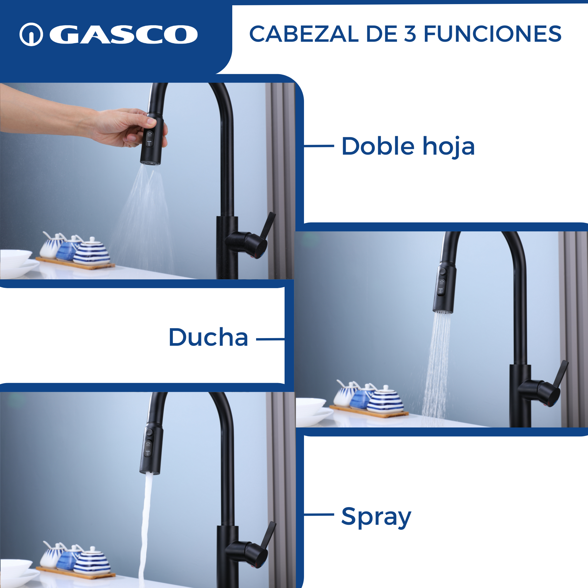 Grifo de Acero Inoxidable Negro GIRONA-B con Manguera Flexible Gasco GASCO