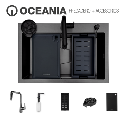 Kit Fregador + Grifo de Acero Inoxidable 304 Oceania 33 Gasco