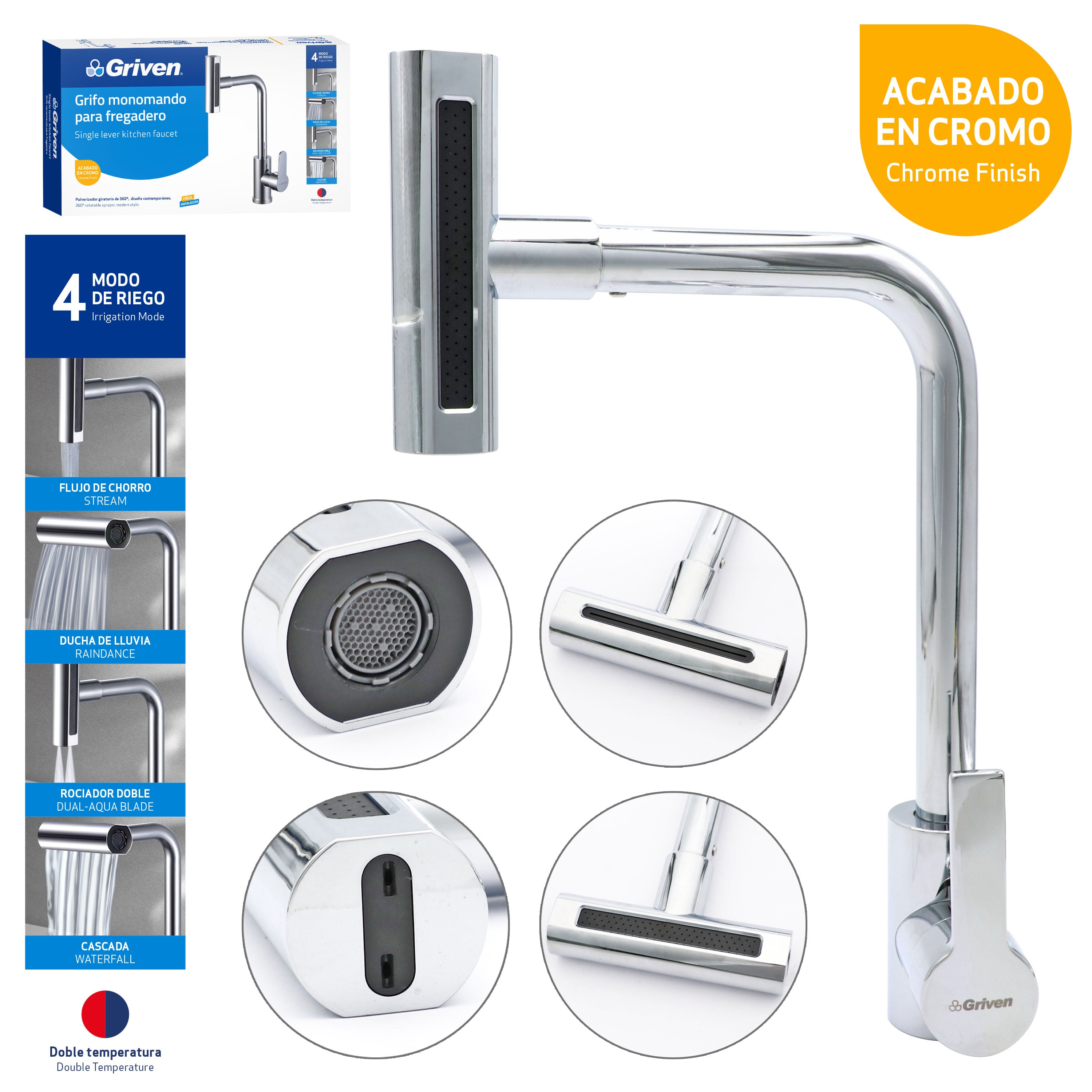 Grifo Monomando para Fregadero Acabado en Cromo Griven GV-MKF-1C