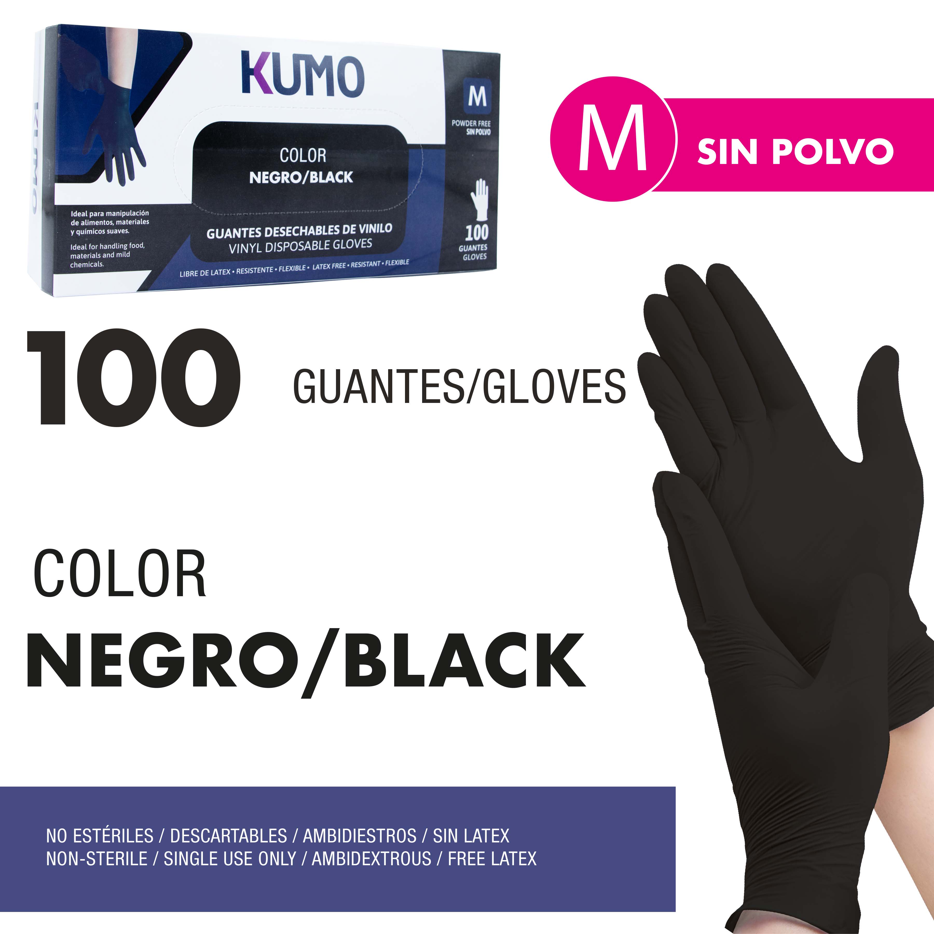Guantes Desechables de Vinilo 100pcs Tamaño (M) para Cocina GV-VN-M-BK Nitrilo.