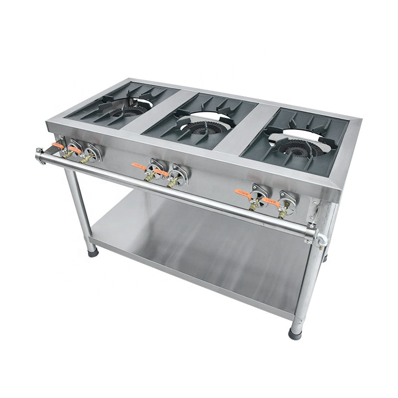 (LLEGANDO 10 DE JULIO) Estufa Industrial de 3 Quemadores 2 Llaves a Gas Quemadores de Hierro Colado Estructura Acero Inoxidable 120cm FS-1200L