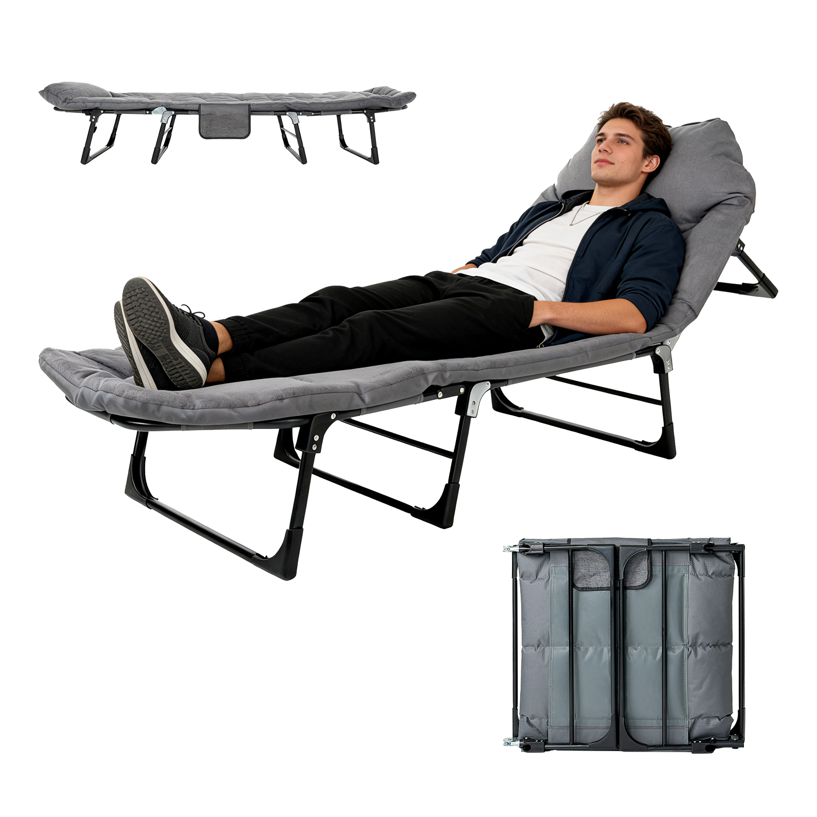 Cama Auxiliar Plegable Catre Portátil. Silla Reclinable Convertible En Cama. Catre Con Respaldo Ajustable. 180cm BCH-BC23 Selecto
