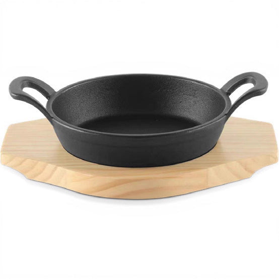 (LLEGANDO 7 DE AGOSTO) Sartén Bandeja Cacerola Redondo de Hierro Fundido 19 cm con Base de Madera | Para Servir y Cocinar | 41504