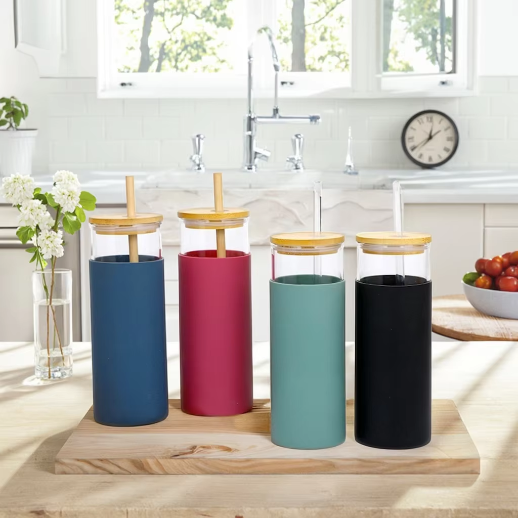 Vaso de Vidrio con Tapa y Carrizo 600ml 86428