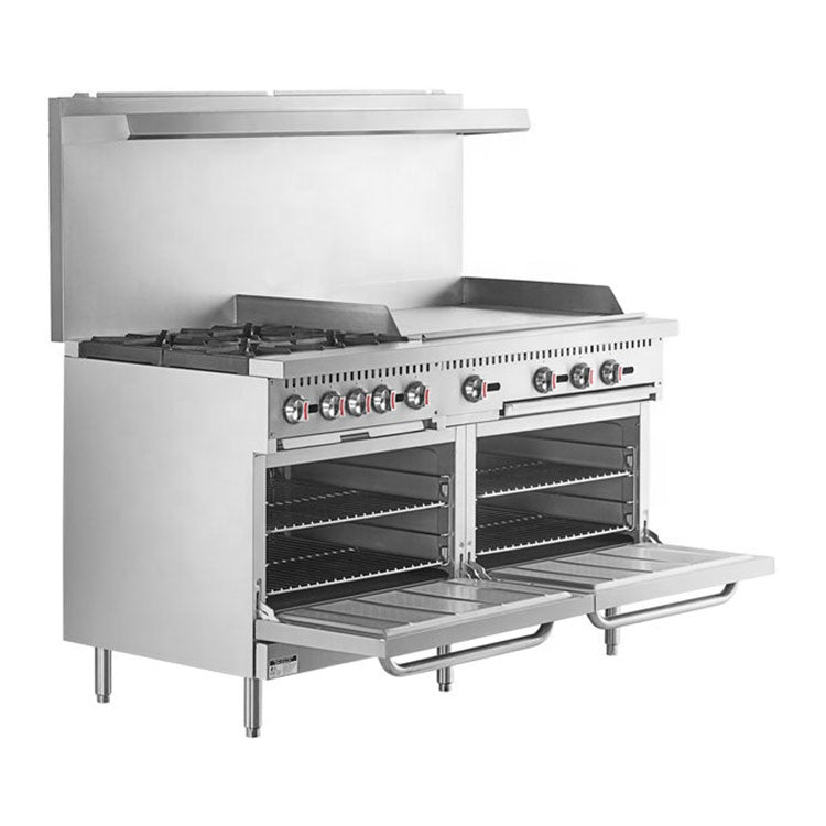 Equipo de Cocina 3 en 1 Estufa 4 Quemadores / Plancha 3 Quemadores / 2 Hornos de 36" a Gas RGR60-36G