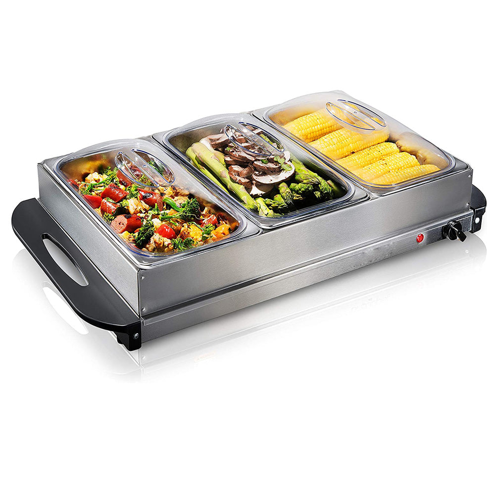 Chafing Dish con Placa Calefactora Eléctrico 3 Compartimentos HVB-300 Buffet. Selecto