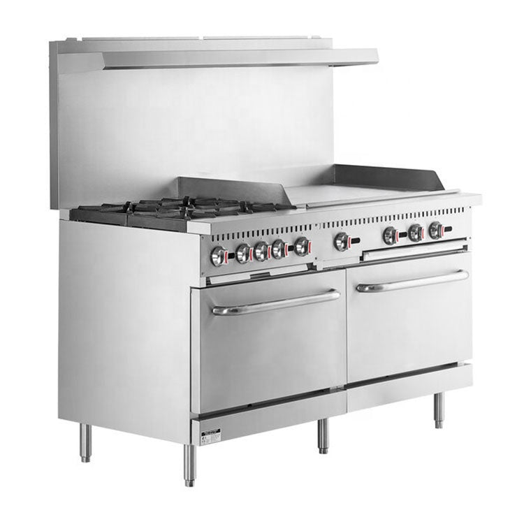 Equipo de Cocina 3 en 1 Estufa 4 Quemadores / Plancha 3 Quemadores / 2 Hornos de 36" a Gas RGR60-36G