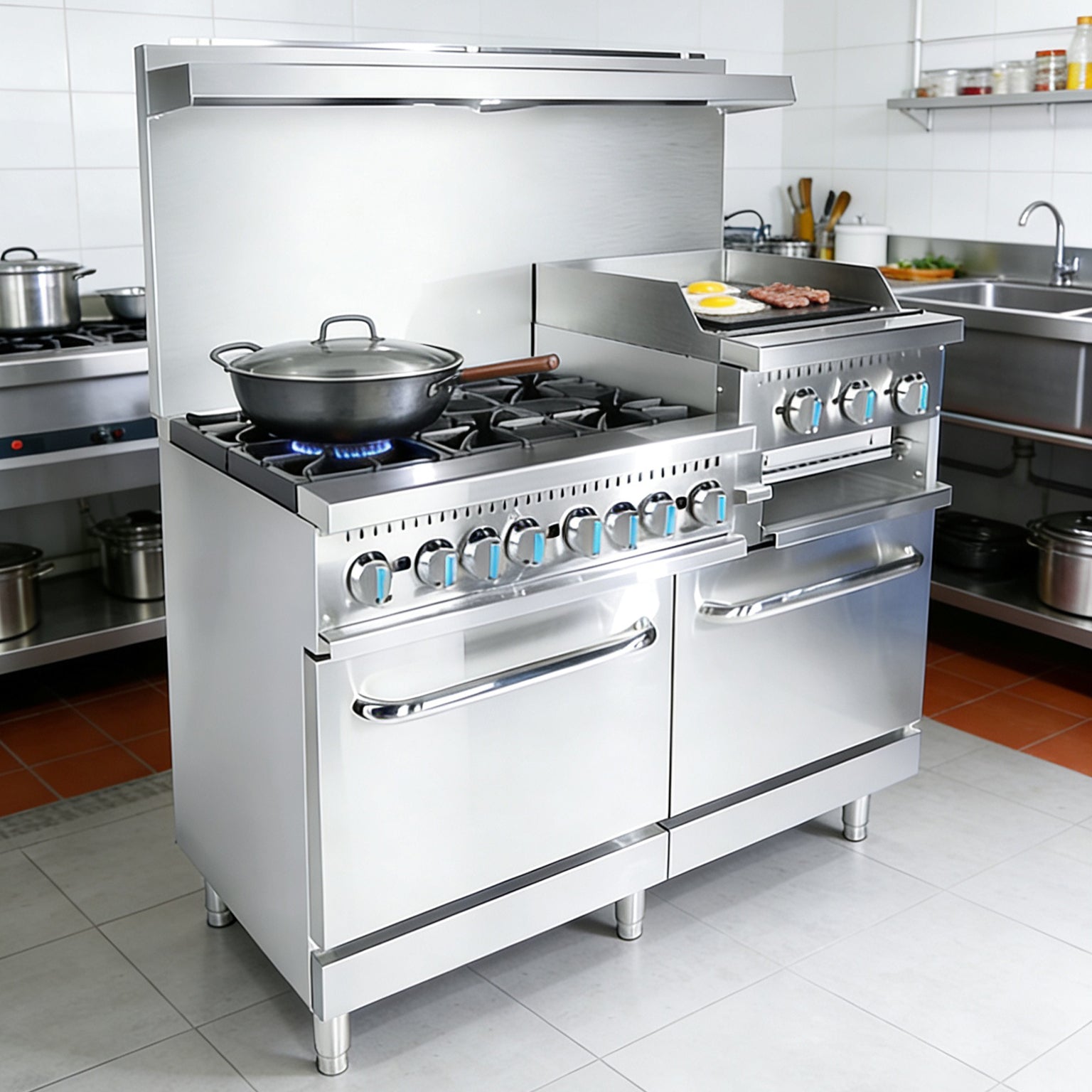 (LLEGANDO 15 DE SEPTIEMBRE) Estufa Industrial a Gas de 6 Quemadores con Plancha de 24", Salamandra y Doble Horno | Equipo de Cocina 4 en 1 | HSD-B60-G24S