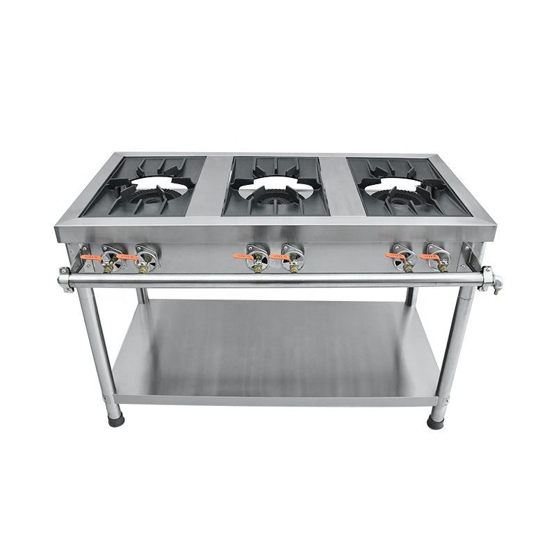 (LLEGANDO 10 DE JULIO) Estufa Industrial de 3 Quemadores 2 Llaves a Gas Quemadores de Hierro Colado Estructura Acero Inoxidable 120cm FS-1200L