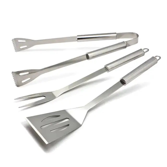 Set de BBQ 3 Piezas en Acero Inoxidable BP-2077 Utensilios. Trincha. Tenaza. Espátula. Pinza. Selecto