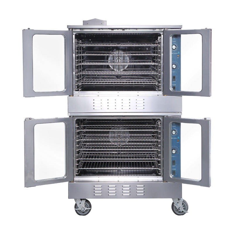 Horno Industrial Doble de Convección a Gas 108,000 BTU 10 Bandejas 70x50cm 2 Nivel 110V – HSD-102G