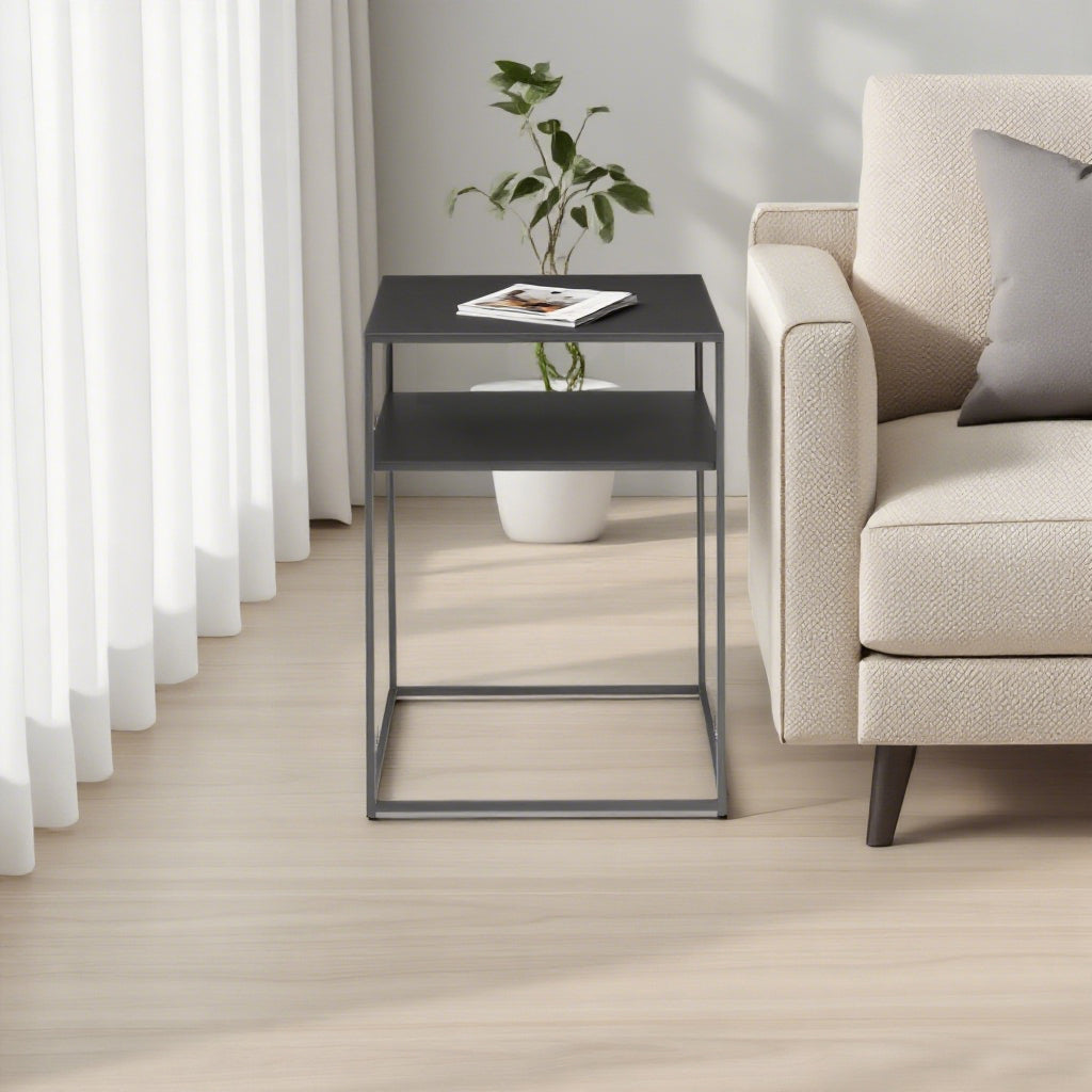 (LLEGANDO 7 DE AGOSTO) Mesa Auxiliar Lateral de 2 Niveles | Mesa de Centro para Sala o Dormitorio | 37.5 × 37.5 × 50.5 cm | STUDIO-1087