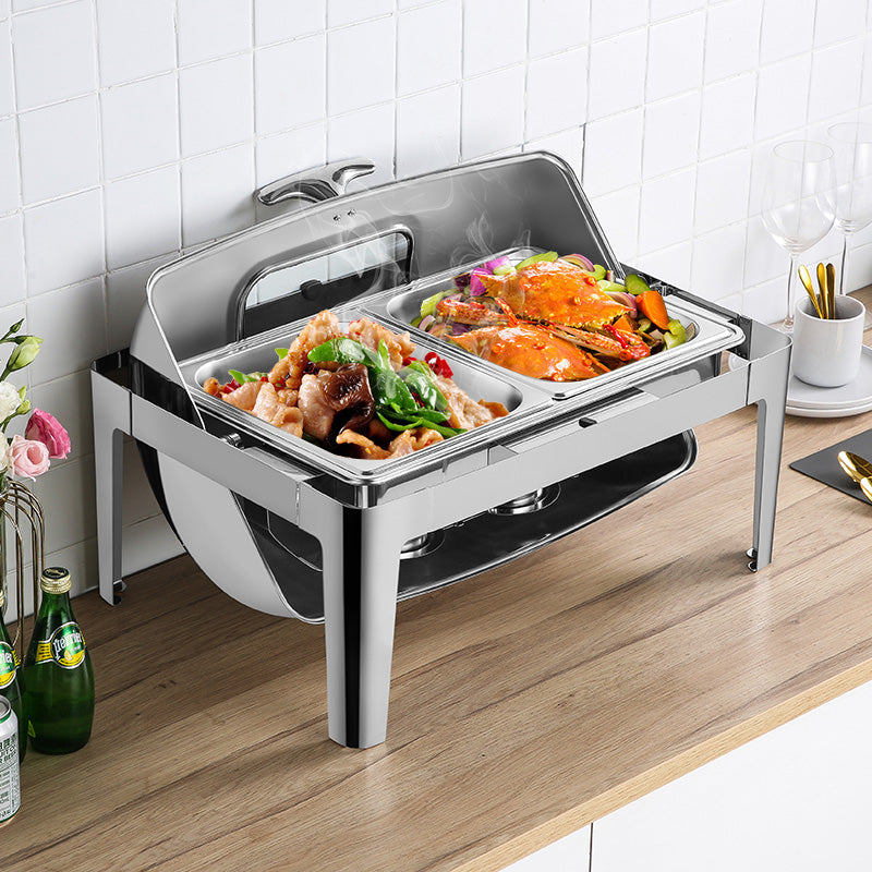 Chafing Dish Rectangular de Acero Inoxidable con Tapa Roll Top 9 Litros | NS400851