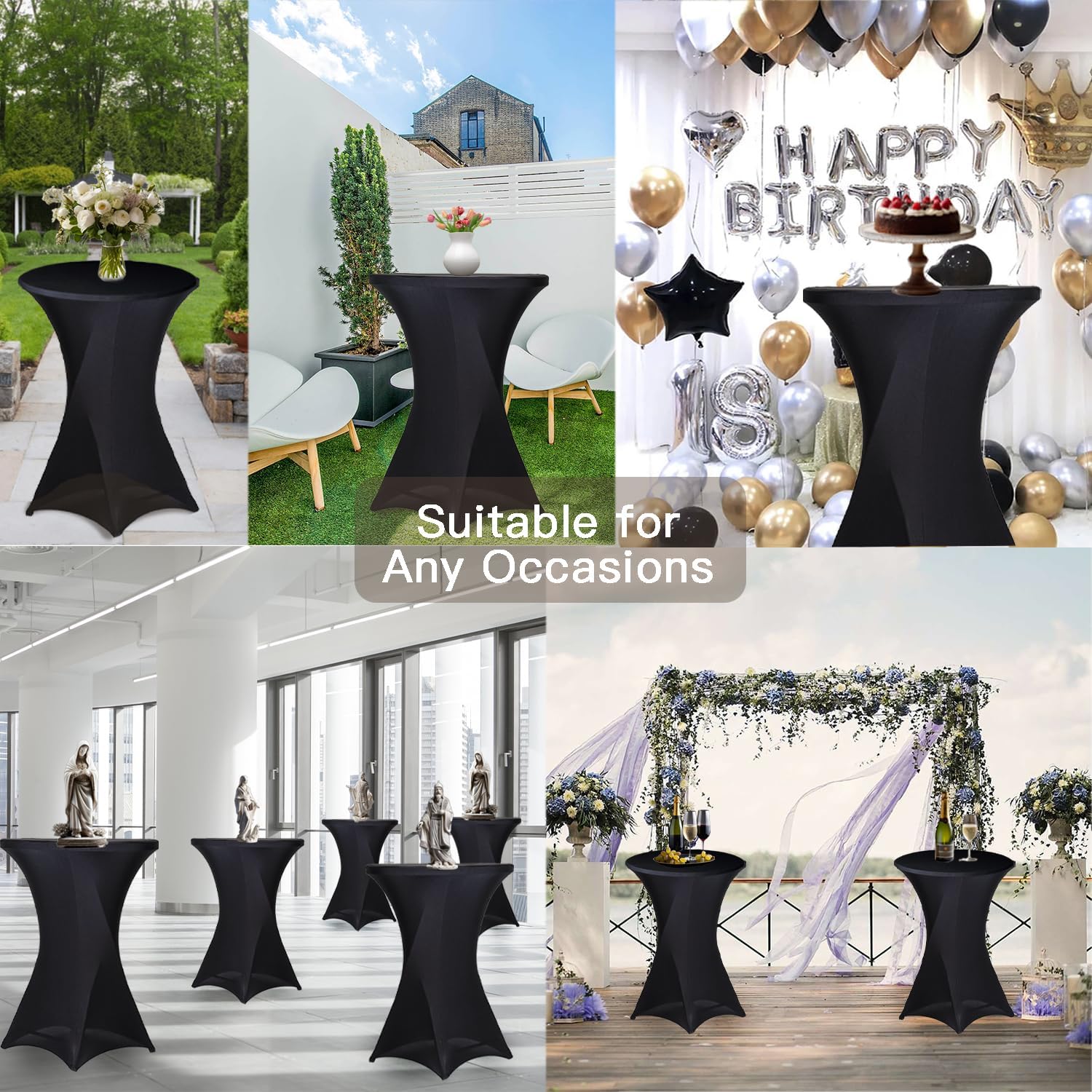 Mantel Elástico para Mesa Alta Coctelera 110x80cm | Forro Ajustable Negro para Eventos, Bodas y Fiestas AJ-17728