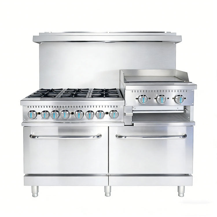 (LLEGANDO 15 DE SEPTIEMBRE) Estufa Industrial a Gas de 6 Quemadores con Plancha de 24", Salamandra y Doble Horno | Equipo de Cocina 4 en 1 | HSD-B60-G24S